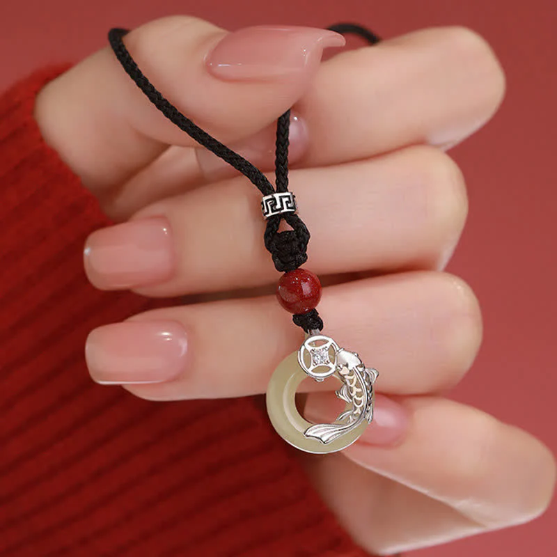 Buddha Stones Naszyjnik z plecionego, okrągłego naszyjnika w stylu chińskim z jadeitu w kształcie ryby Koi Success - Image 13