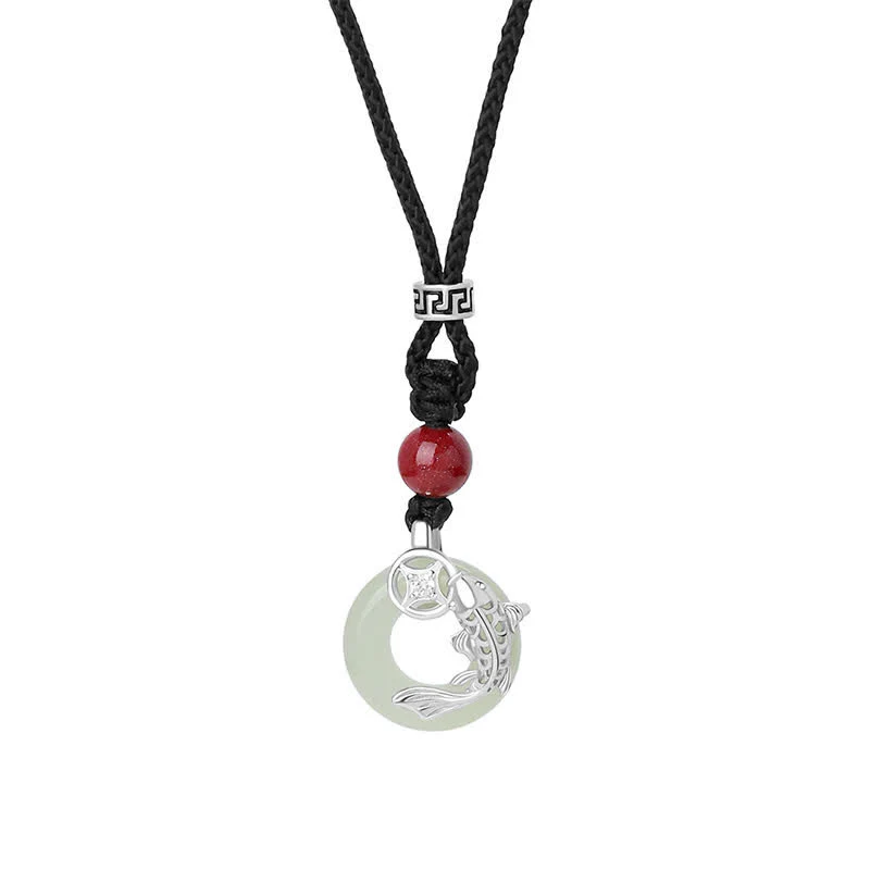 Buddha Stones Naszyjnik z plecionego, okrągłego naszyjnika w stylu chińskim z jadeitu w kształcie ryby Koi Success - Image 14