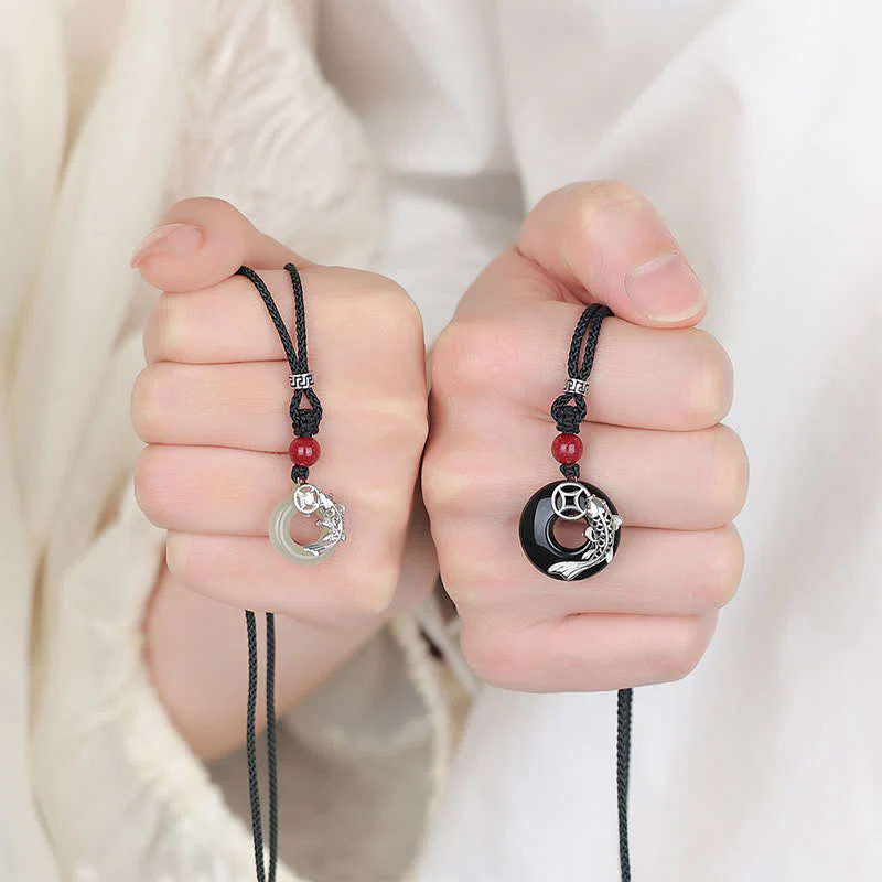 Buddha Stones Naszyjnik z plecionego, okrągłego naszyjnika w stylu chińskim z jadeitu w kształcie ryby Koi Success - Image 3