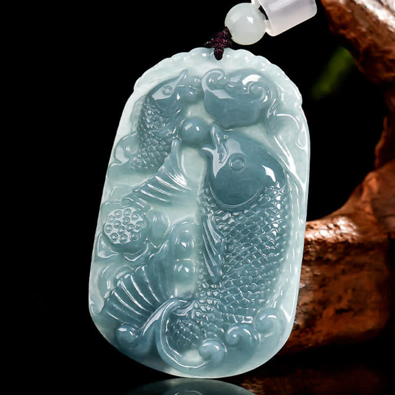 Buddha Stones Naszyjnik z podwójną liną z naturalnego jadeitu z motywem ryby Koi, symbolizujący dobrobyt - Image 3