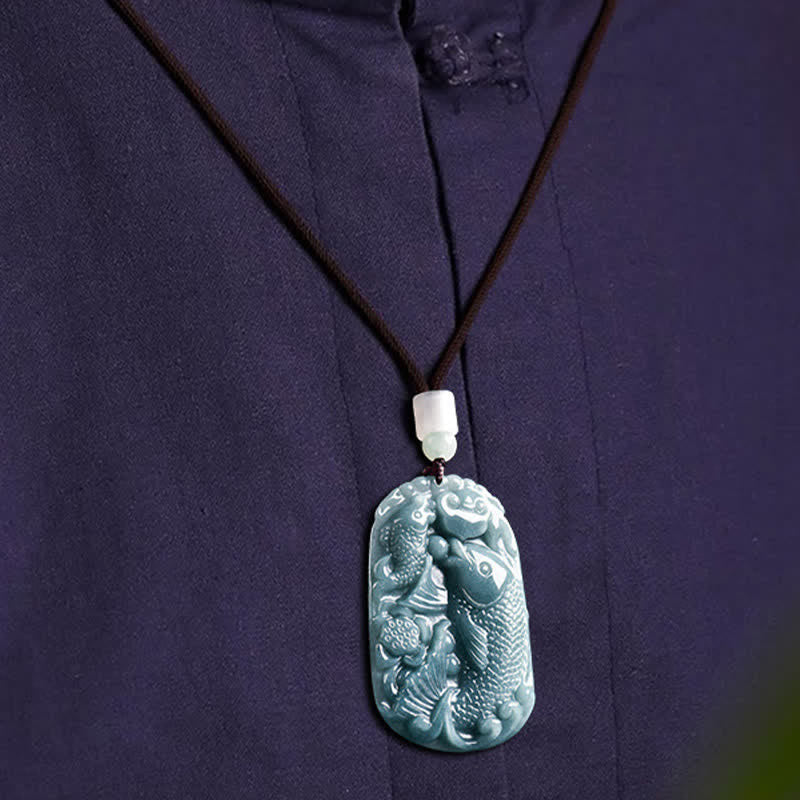 Buddha Stones Naszyjnik z podwójną liną z naturalnego jadeitu z motywem ryby Koi, symbolizujący dobrobyt - Image 9