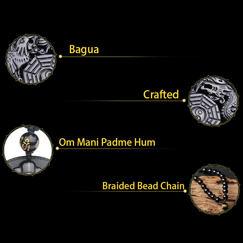 Buddha Stones Naszyjnik z wisiorkiem Bagua Dragon Phoenix Obsydian Spełnienie - Image 7