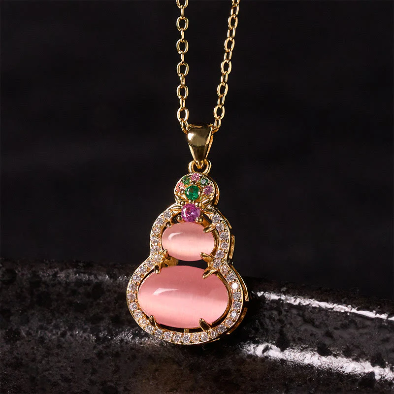 Buddha Stones Naszyjnik z wisiorkiem i różowym chalcedonem i tykwą optymistyczny