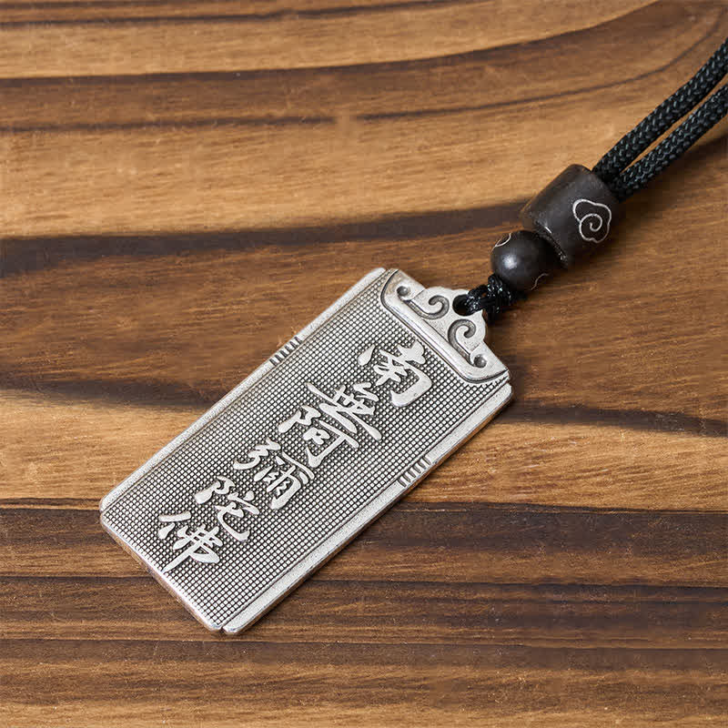 Buddha Stones Naszyjnik z wisiorkiem "Namo Amitabha Rope Luck" pokryty miedzią i srebrem