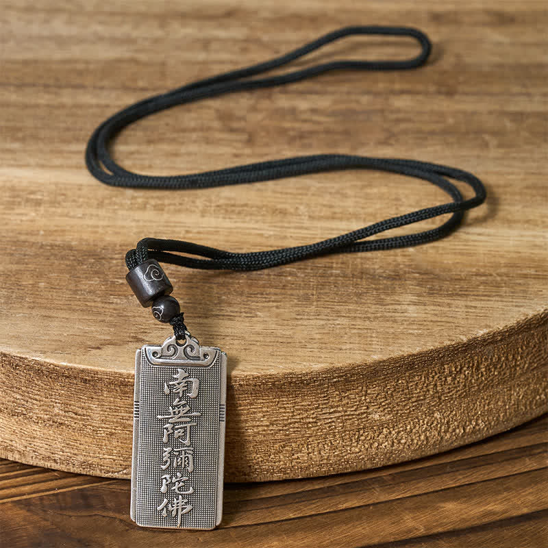 Buddha Stones Naszyjnik z wisiorkiem "Namo Amitabha Rope Luck" pokryty miedzią i srebrem - Image 3