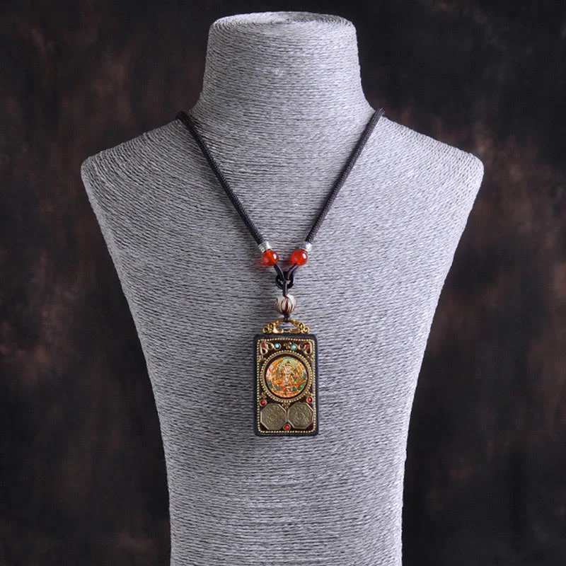 Buddha Stones Naszyjnik z wisiorkiem Thangka Yin Yang z miedzianymi monetami i hebanowym drewnem Zakiram Balance - Image 10
