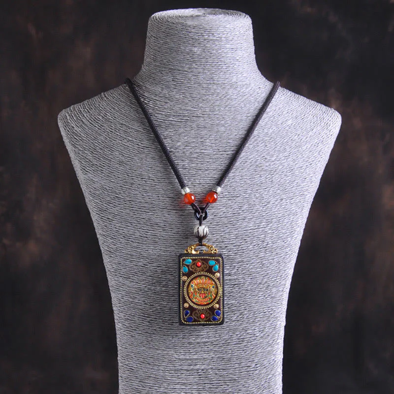 Buddha Stones Naszyjnik z wisiorkiem Thangka Yin Yang z miedzianymi monetami i hebanowym drewnem Zakiram Balance - Image 4