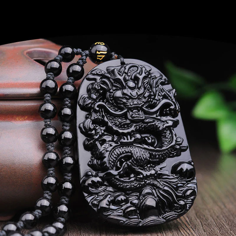 Buddha Stones Naszyjnik z wisiorkiem w kształcie smoka z czarnego obsydianu - Image 7