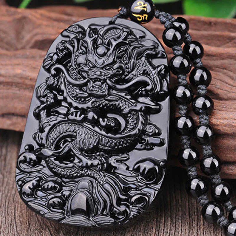 Buddha Stones Naszyjnik z wisiorkiem w kształcie smoka z czarnego obsydianu - Image 9