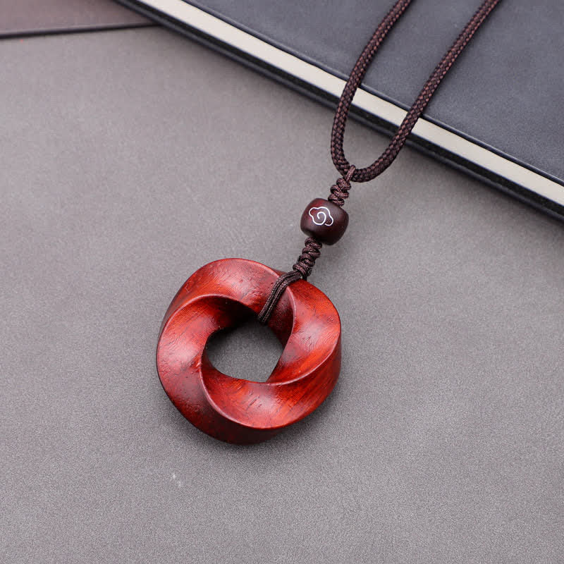 Buddha Stones Naszyjnik z wisiorkiem z czerwonego drzewa sandałowego Infinite Knot Eternity Rope