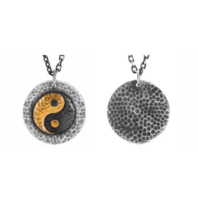 Buddha Stones Naszyjnik z wisiorkiem ze srebra próby 999, złota próby 999, równowagi Yin Yang, stali tytanowej - Image 11