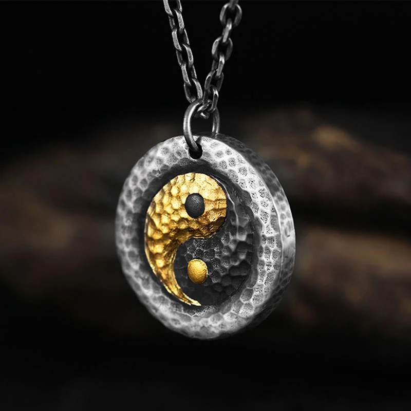 Buddha Stones Naszyjnik z wisiorkiem ze srebra próby 999, złota próby 999, równowagi Yin Yang, stali tytanowej - Image 3