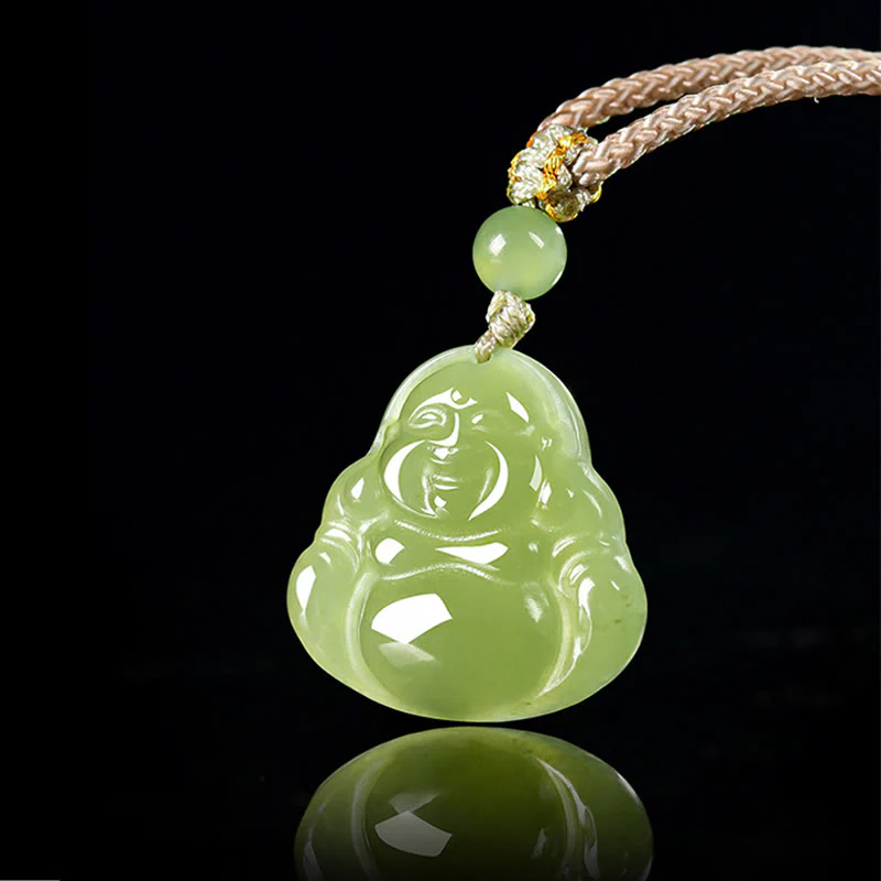 Buddha Stones Naszyjnik z zielonego jadeitu z wisiorkiem "Śmiejący się Budda" w formie liny dobrobytu - Image 2