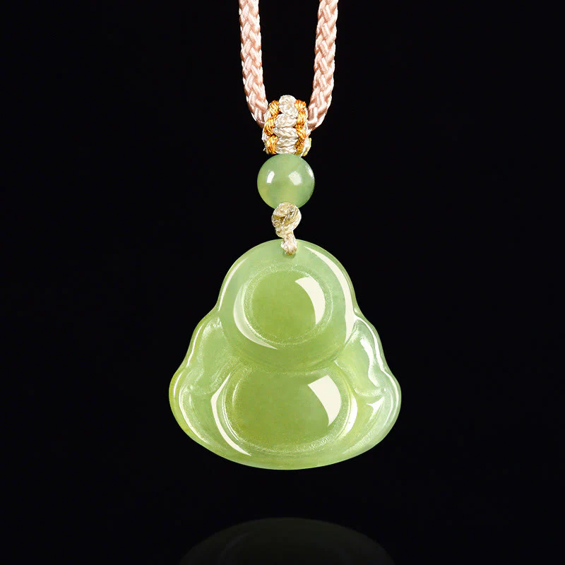 Buddha Stones Naszyjnik z zielonego jadeitu z wisiorkiem "Śmiejący się Budda" w formie liny dobrobytu - Image 4