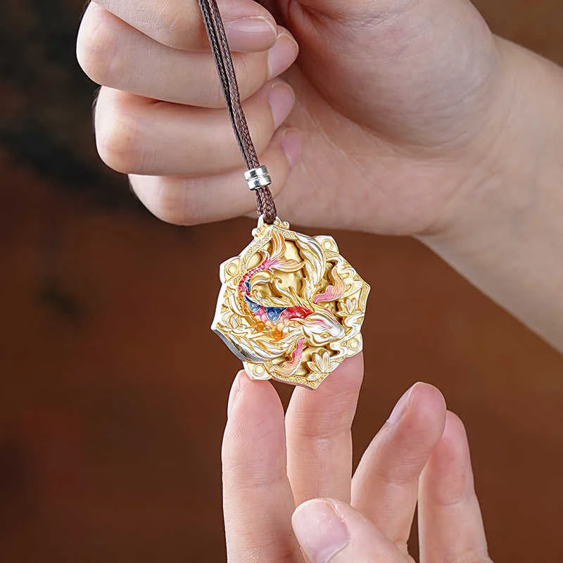Buddha Stones Naszyjnik ze srebra próby 999 z kolorowym rzeźbionym karpiem koi i wisiorkiem szczęścia - Image 5