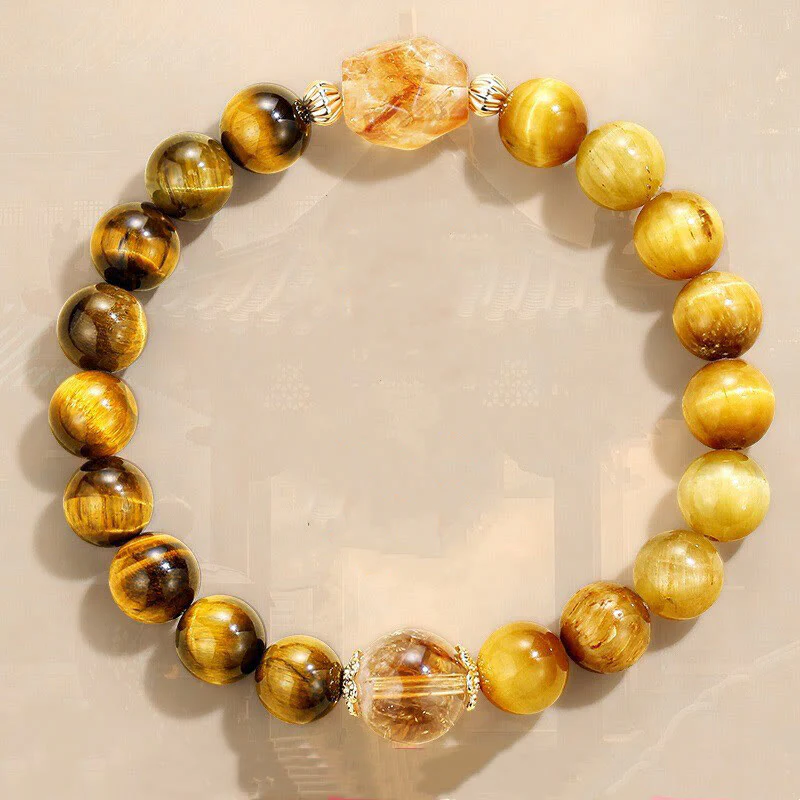 Buddha Stones Natural Yellow Black Tiger Eye Citrine Strength