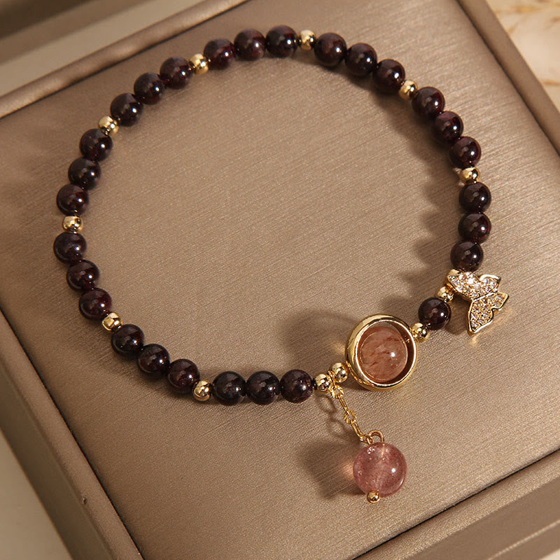 Buddha Stones Naturalne 3mm Ultra-cienki Granat Truskawkowy Kwarc Motyl Spokojna Bransoletka - Image 4