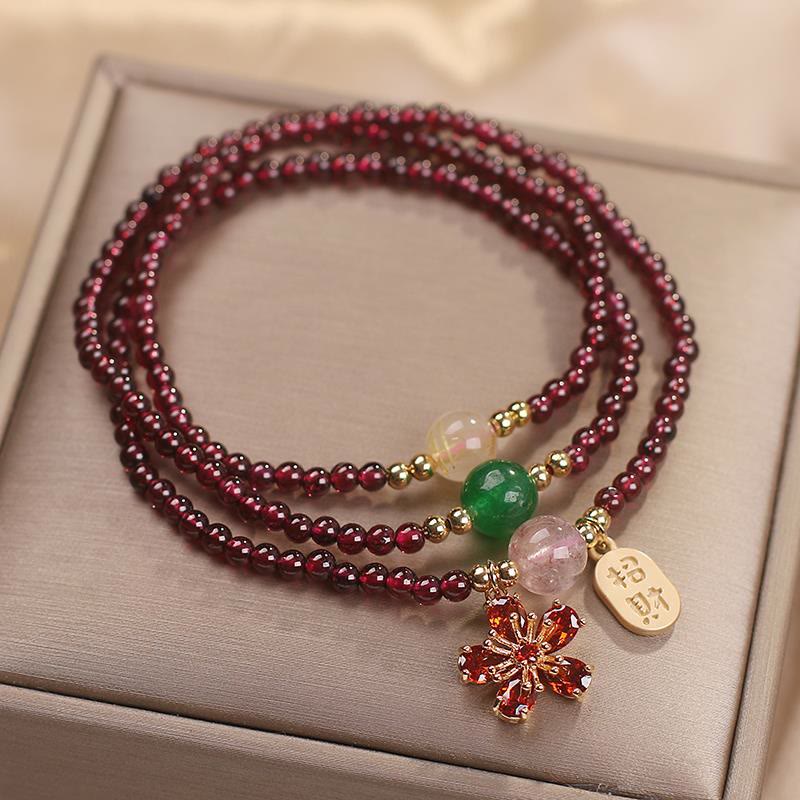 Buddha Stones Naturalne 3mm Ultracienkie Koraliki Granatu Kwiat Wiśni Przyciągaj Szczęście Ochrona Wielowarstwowa Bransoletka - Image 4