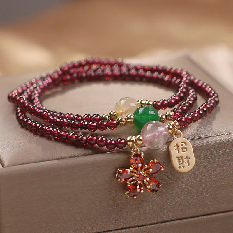 Buddha Stones Naturalne 3mm Ultracienkie Koraliki Granatu Kwiat Wiśni Przyciągaj Szczęście Ochrona Wielowarstwowa Bransoletka - Image 6