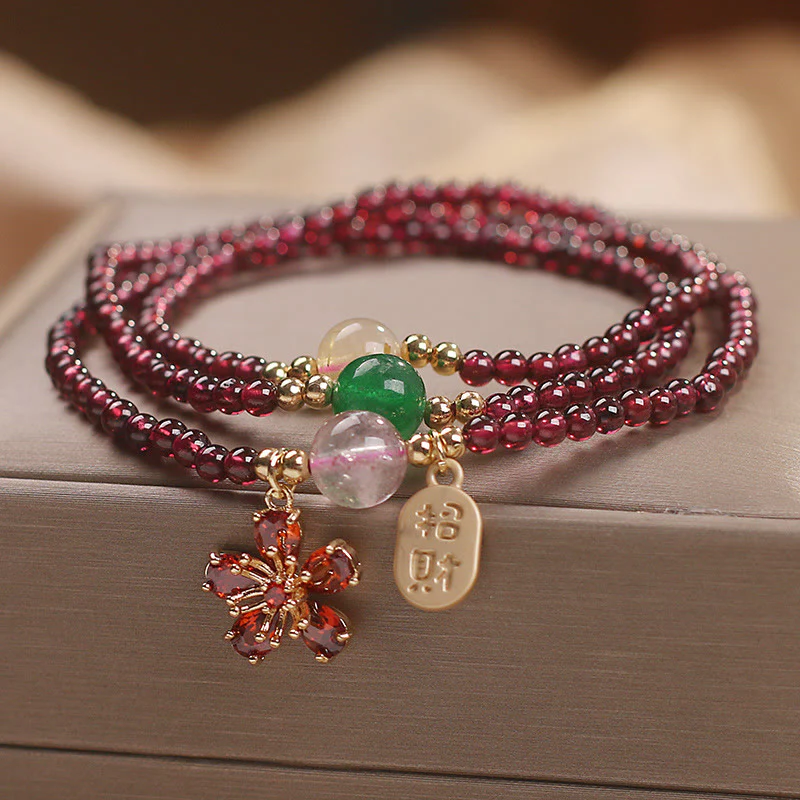 Buddha Stones Naturalne 3mm Ultracienkie Koraliki Granatu Kwiat Wiśni Przyciągaj Szczęście Ochrona Wielowarstwowa Bransoletka - Image 7