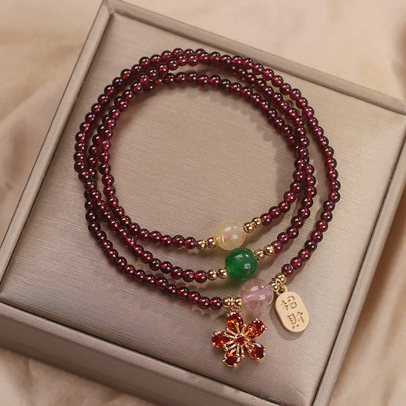 Buddha Stones Naturalne 3mm Ultracienkie Koraliki Granatu Kwiat Wiśni Przyciągaj Szczęście Ochrona Wielowarstwowa Bransoletka - Image 8