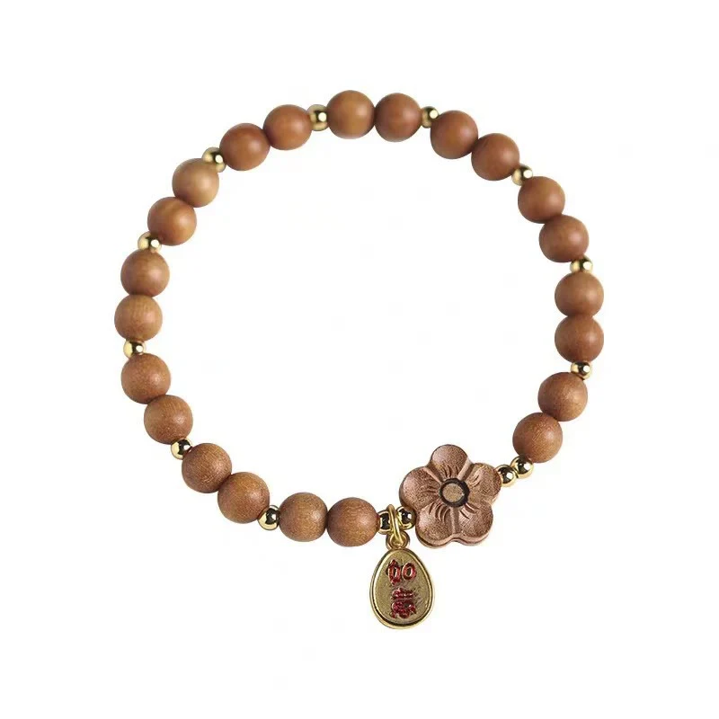 Buddha Stones Naturalne Drzewo Sandałowe Brzoskwiniowy Kwiat Mały Liść Czerwonego Drzewa Sandałowego Ruyi Charm Bransoletka Ochronna - Image 3