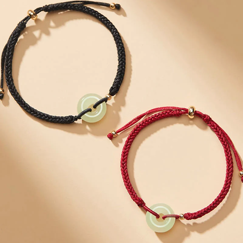 Buddha Stones Naturalne Hetian Jade Peace Buckle Fu Character Protection Luck Braided Bransoletka - Image 12