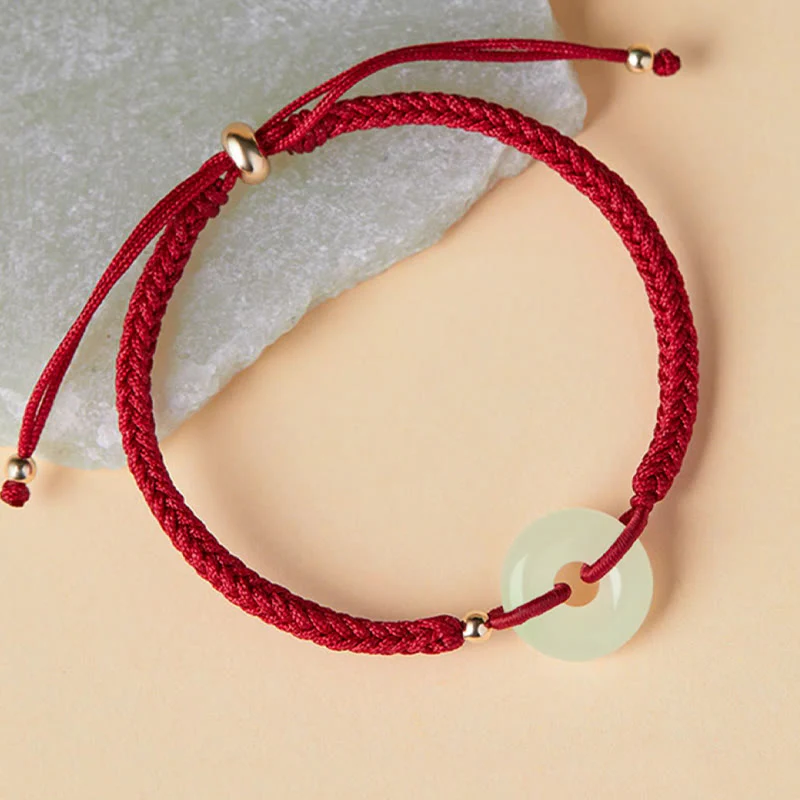 Buddha Stones Naturalne Hetian Jade Peace Buckle Fu Character Protection Luck Braided Bransoletka - Image 2