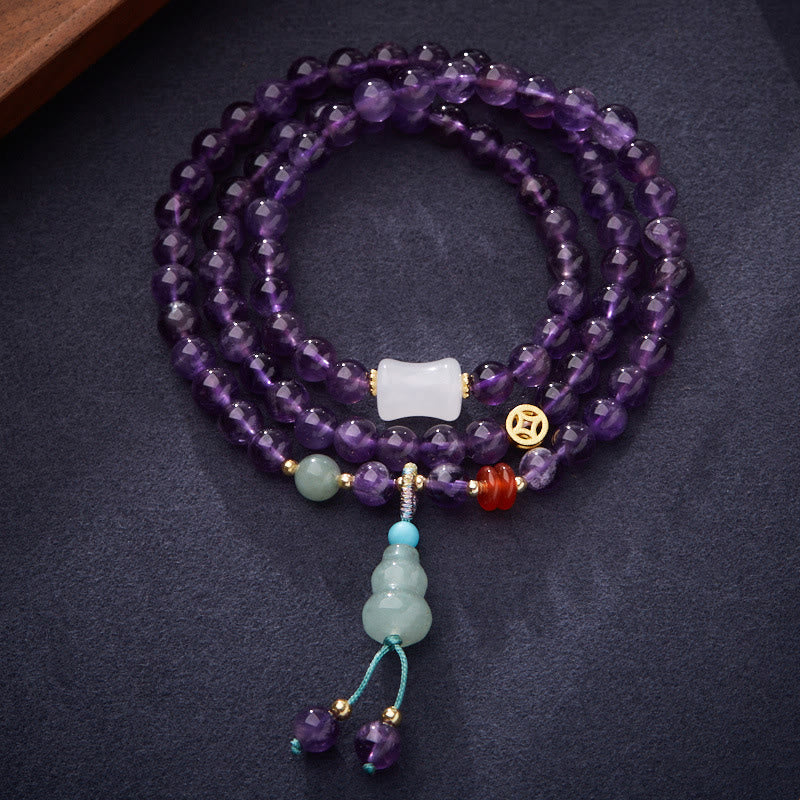 Buddha Stones Naturalne Koraliki Ametystu Moneta Wisząca Tykwa Chalcedon Lotos Równowaga Wielowarstwowa Bransoletka - Image 2