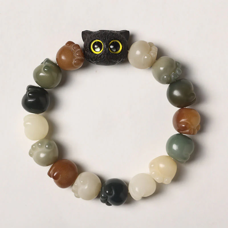Buddha Stones Naturalne Nasiona Bodhi Ładna Łapa Drewno Hebanowe Szczęście Kot Mądrość Bransoletka