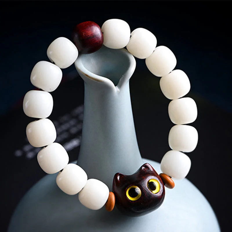 Buddha Stones Naturalne Nasiona Bodhi Małe Liście Czerwone Drzewo Sandałowe Drewno Hebanowe Słodka Bransoletka Szczęścia Kot Mądrości - Image 4