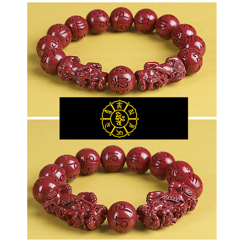 Buddha Stones Naturalne Podwójne PiXiu Cinnabar Om Mani Padme Hum Bogactwo Szczęście Koralikowa Bransoletka - Image 10