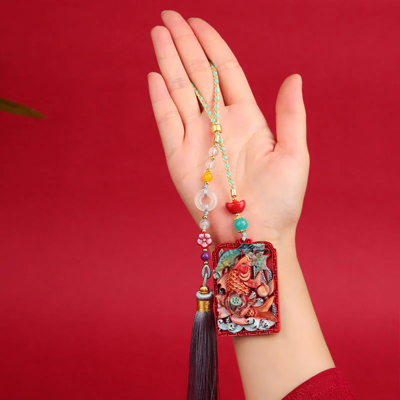 Buddha Stones Naturalne Ryby Koi Cynober Lotos Projekt Błogosławieństwo Pokoju Klamra Samochód Wisząca Dekoracja - Image 11