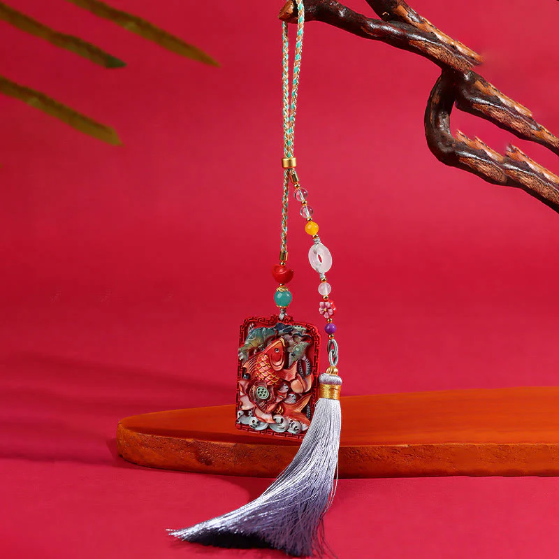 Buddha Stones Naturalne Ryby Koi Cynober Lotos Projekt Błogosławieństwo Pokoju Klamra Samochód Wisząca Dekoracja - Image 12