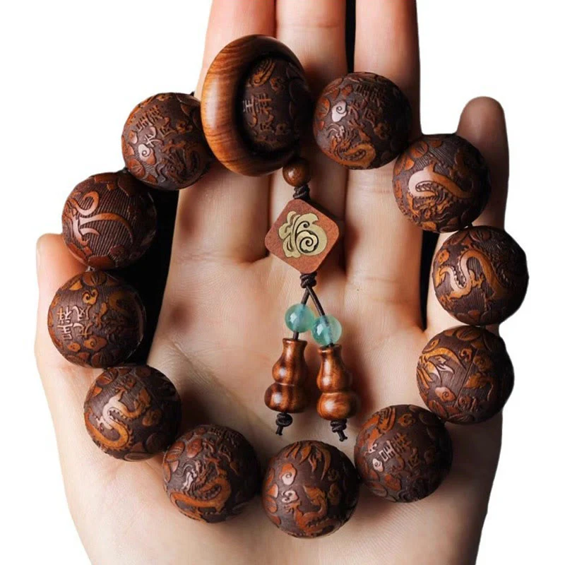 Buddha Stones Naturalne Rzeźbienie Smoka I Feniksa Fu Charakter Tykwy Palisander Koraliki Ciepła Bransoletka - Image 10