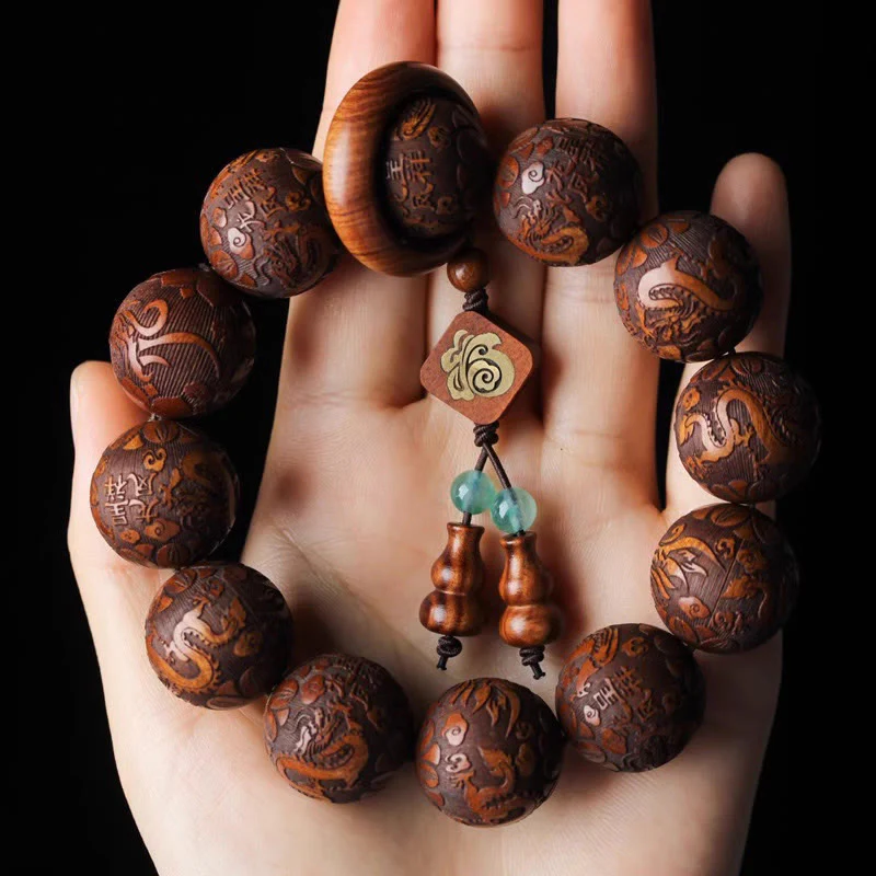Buddha Stones Naturalne Rzeźbienie Smoka I Feniksa Fu Charakter Tykwy Palisander Koraliki Ciepła Bransoletka - Image 3