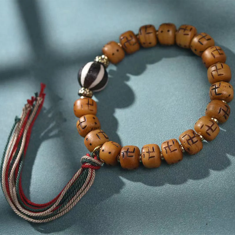 Buddha Stones naturalne tybetańskie kości wielbłąda swastyka Dzi koralik Shankha wisiorek buddy Kirtimukha ochrona szczęścia bransoletka z frędzlami - Image 10