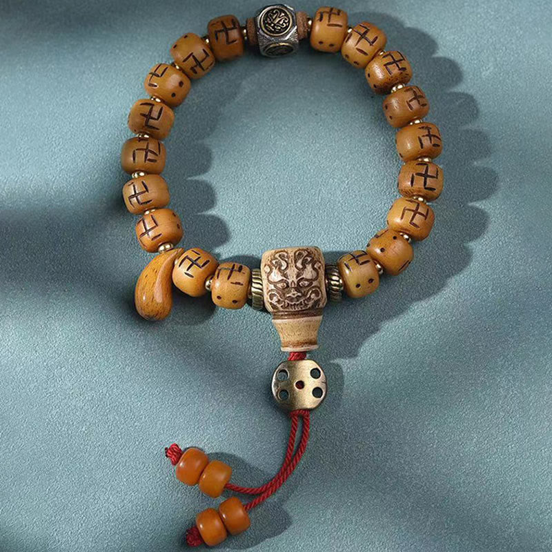 Buddha Stones naturalne tybetańskie kości wielbłąda swastyka Dzi koralik Shankha wisiorek buddy Kirtimukha ochrona szczęścia bransoletka z frędzlami - Image 14