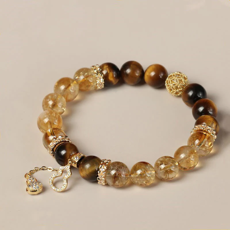 Buddha Stones Naturalne Tygrysie Oko Cytrynowe Koraliki Fortune Gourd Strength Bransoletka