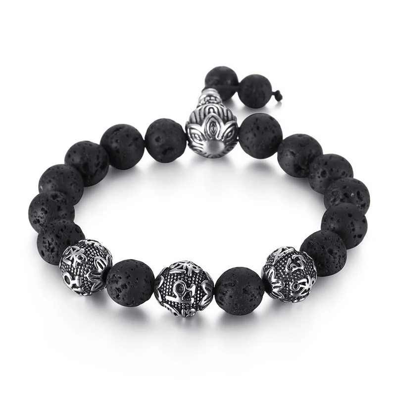 Buddha Stones Naturalne Tygrysie Oko Skała Lawowa Czarny Obsydian Tytan Stal Sześć Prawdziwych Słów Om Mani Padme Hum Bransoletka Ochronna - Image 11