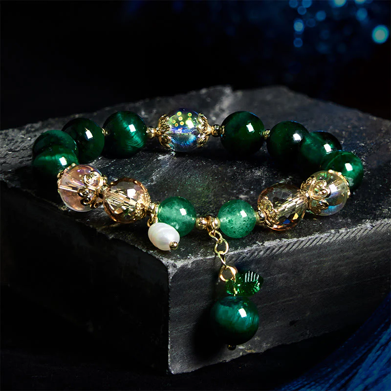 Buddha Stones Naturalne Zielone Koraliki Tygrysie Oko Zielony Liść Pozytywna Bransoletka