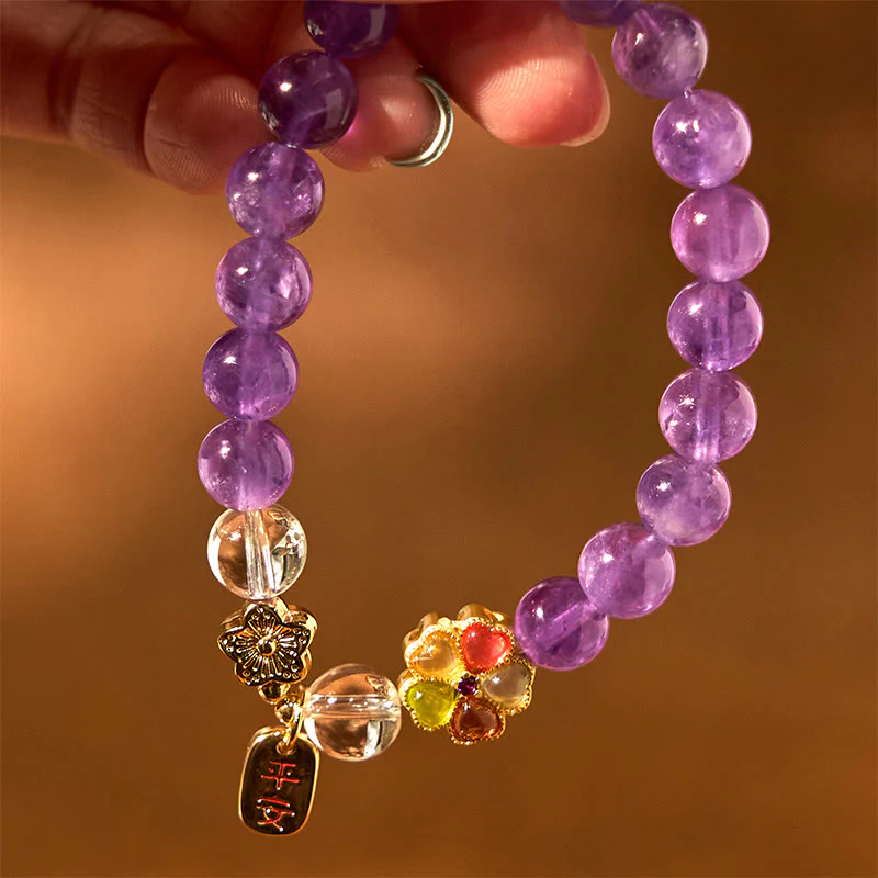 Buddha Stones Naturalny Ametyst Biały Kryształ Kwiat Uzdrawiający Bezpieczny I Dobrze Bransoletka z Urokiem - Image 8