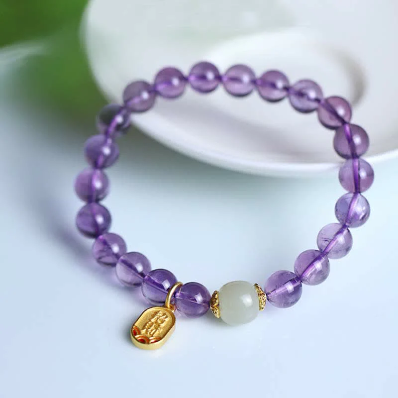 Buddha Stones Naturalny Ametyst Kryształ Hetian Jade Healing Charm Bransoletka - Image 5