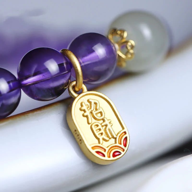 Buddha Stones Naturalny Ametyst Kryształ Hetian Jade Healing Charm Bransoletka - Image 8