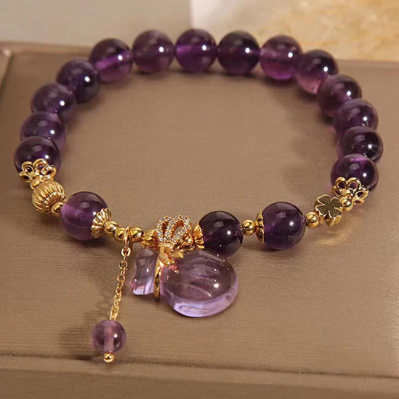 Buddha Stones Naturalny Ametyst Kryształowy Worek Pieniędzy Charm Bransoletka Pozytywna - Image 10