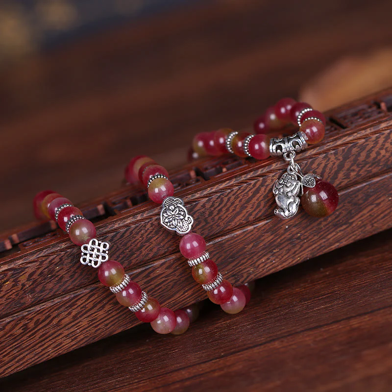 Buddha Stones Naturalny Arbuz Turmalin PiXiu Elephant Positive Triple Wrap Bransoletka - Image 6