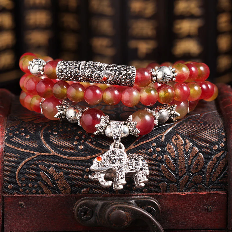Buddha Stones Naturalny Arbuz Turmalin PiXiu Elephant Positive Triple Wrap Bransoletka - Image 8