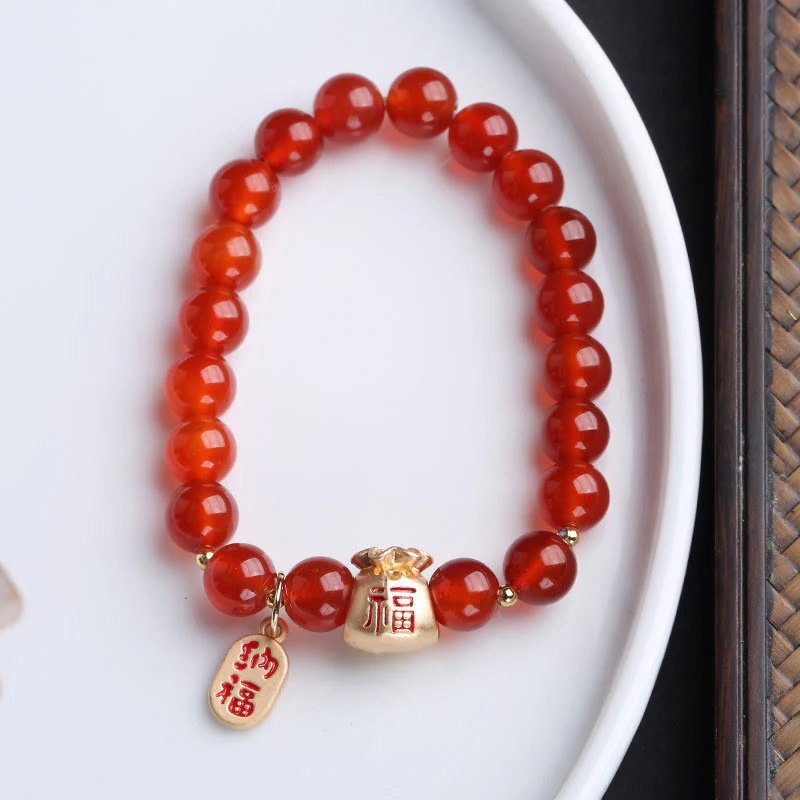 Buddha Stones Naturalny Biały Agat Czerwony Agat Worek Pieniędzy Fu Charakter Czterolistna Koniczyna Bransoletka Ochronna - Image 13