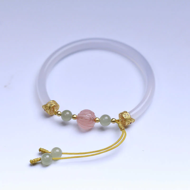 Buddha Stones Naturalny Biały Agat Lotos Hetian Jade Koraliki Pozytywna Bransoletka Bangle - Image 4