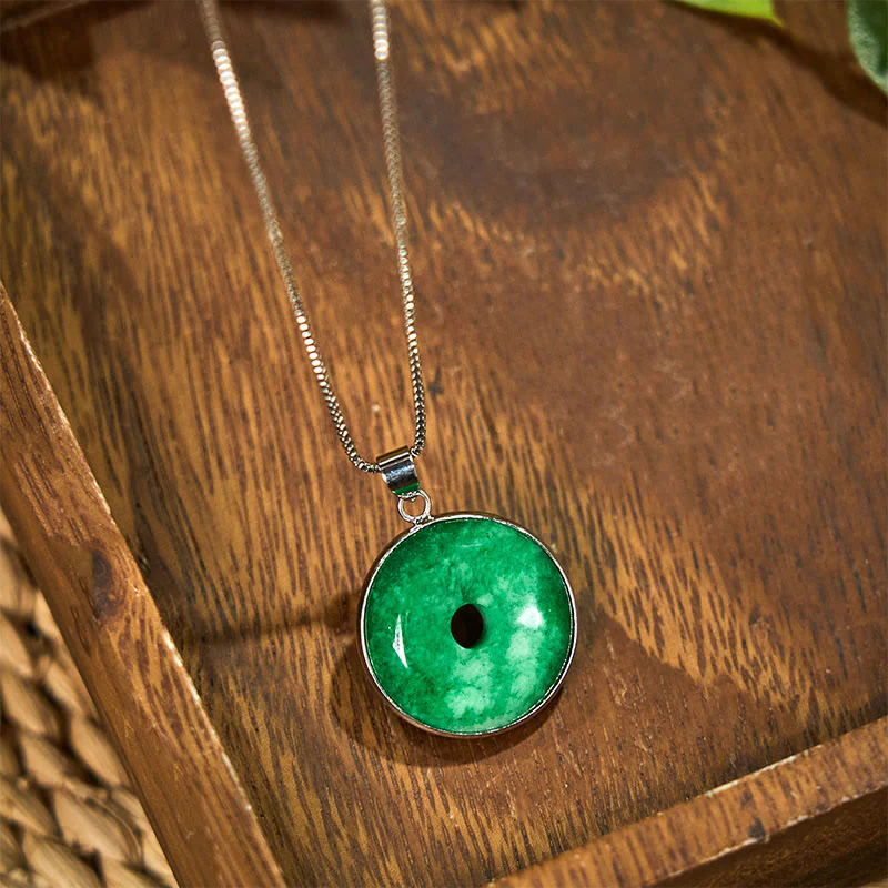 Buddha Stones Naturalny Cyjan Jade Peace Buckle Healing Luck Naszyjnik Wisiorek - Image 9